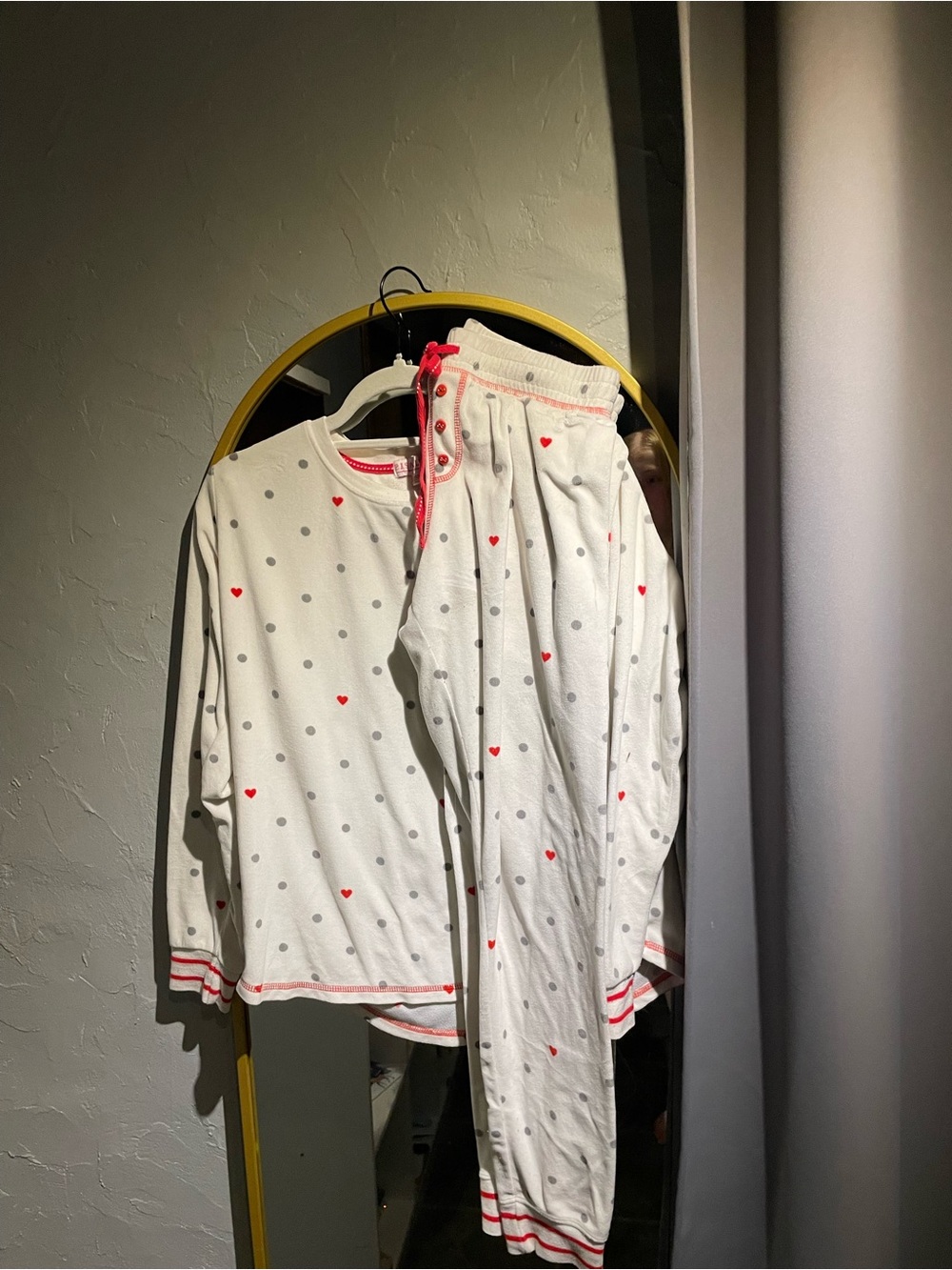 P.J. Salvage White Heart & Dot Pajama Set with Red Trim
